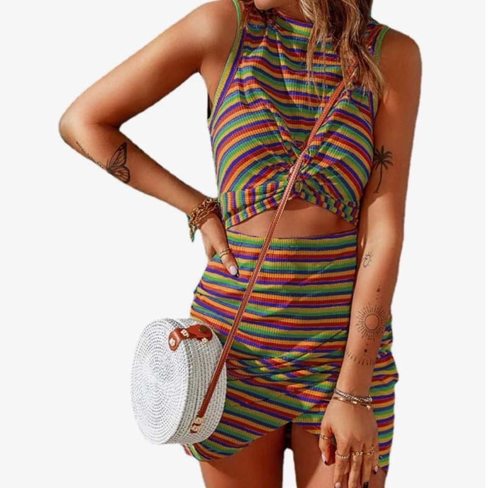Colorful Striped Cut Out Mini Dress Size Medium